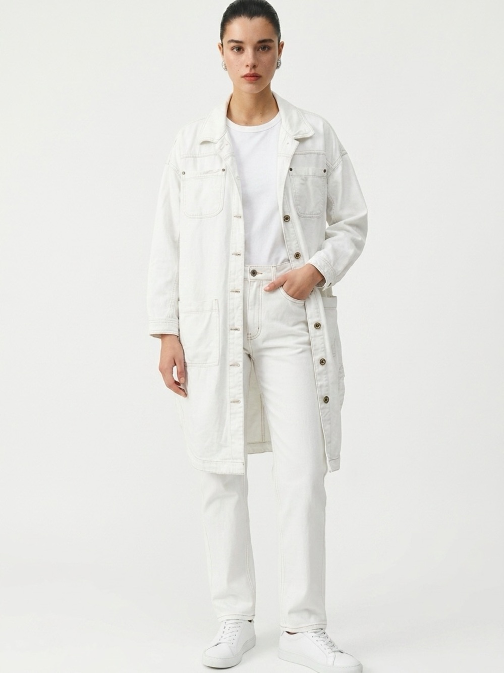ANTHROPOLOGIE | PILCRO White Long Denim Utility Jacket or Dress Women’s Size M